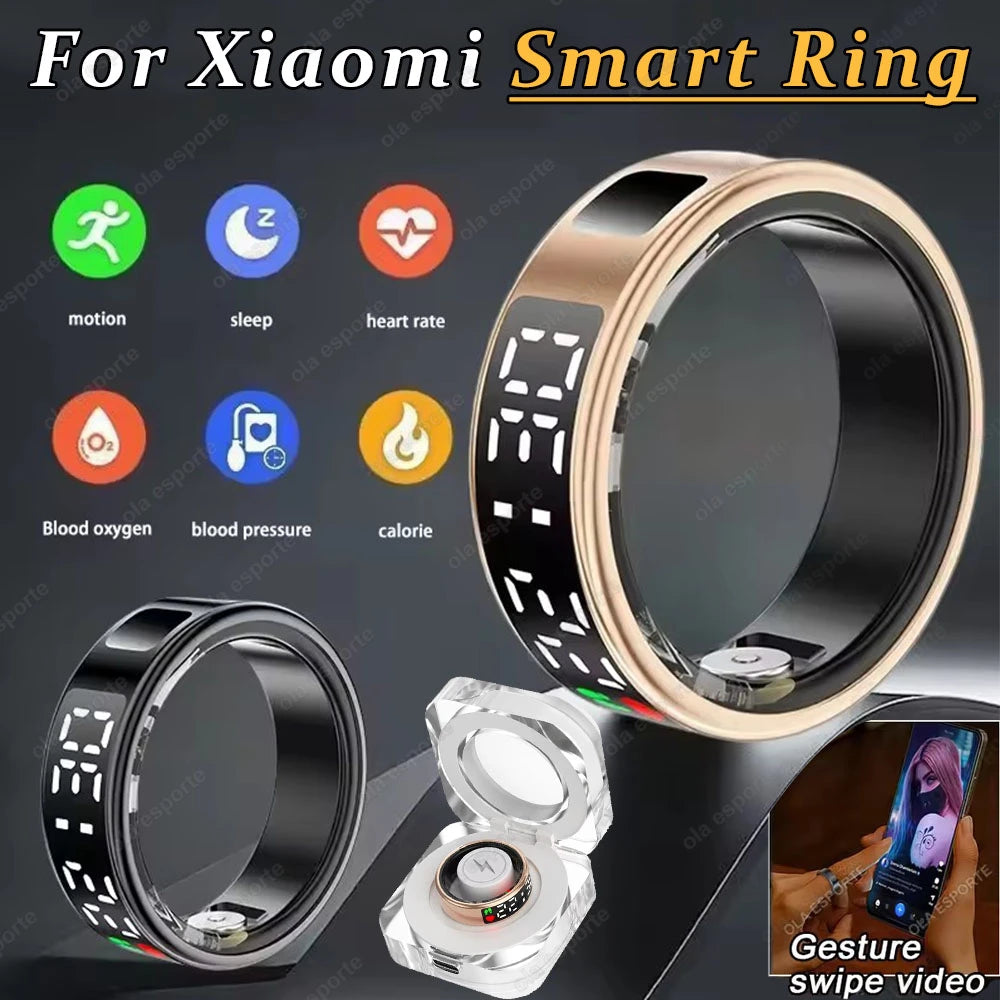 Smart Ring For Men Women LED Display Screen Heart Rate Blood Oxygen Monitoring Multi Sport Modes IP68 & 5ATM Waterproof Pk SR08