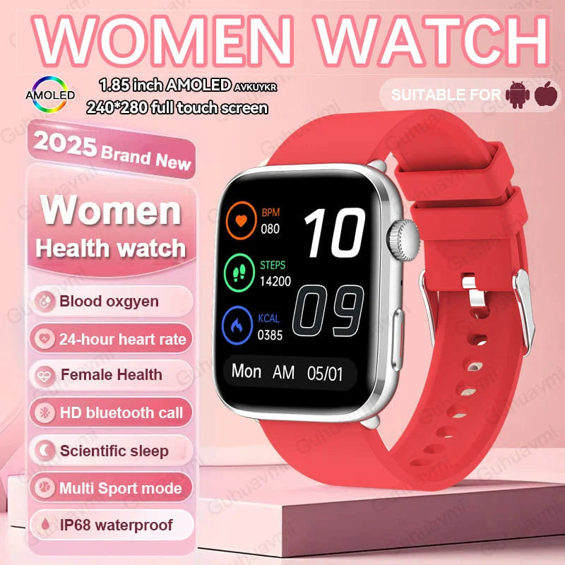 2025 New NFC Smat Watch Women 1.85-inch Blood Pressure Heart Rate Bluetooth Call Female Health Smarwatches Ladies For HUAWEI IOS