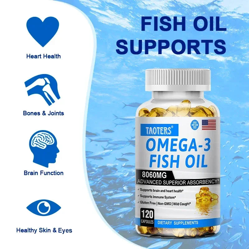 Omega-3 Fish Oil Supplement - Rich in EPA+DHA, Lutein, Supports Heart, Brain & Joint Health, Antioxidant, 120 Capsules