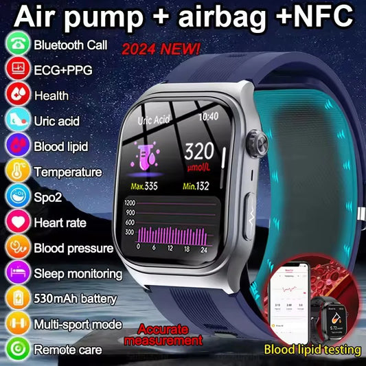 2025 New  Air Pump Airbag Accurate Measure Smart Watches Men Micro Physical Examination Blood Pressure Fitness Sport SmartWatch