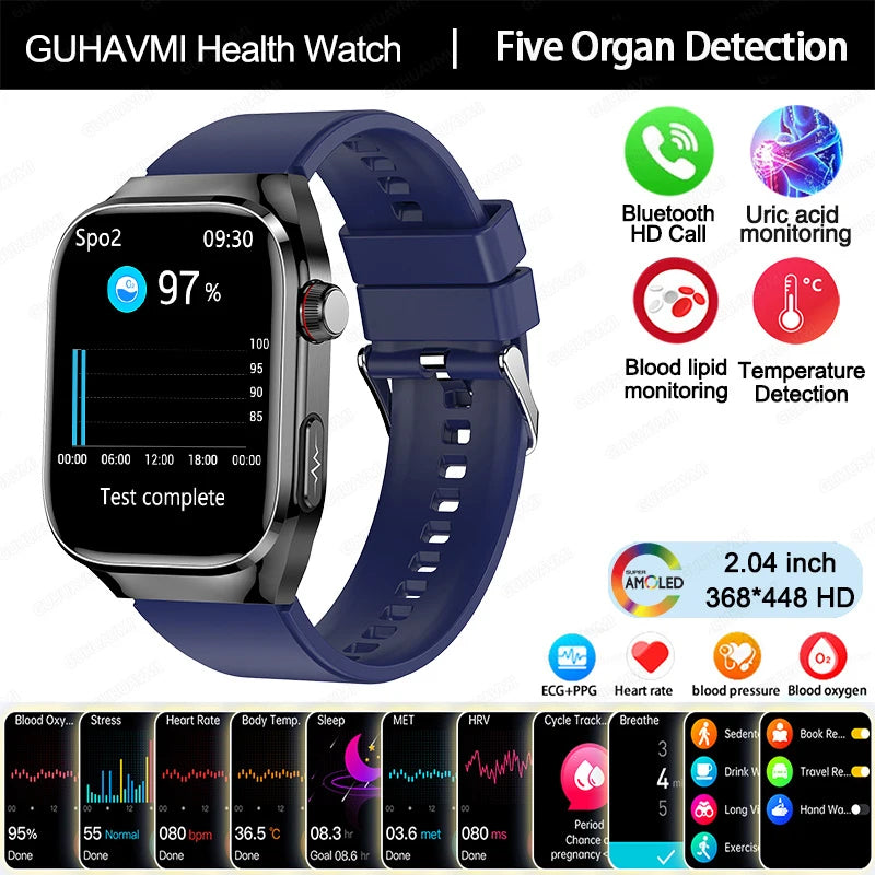 2025 New AI Intelligent Diagnosis ECG+PPG Smartwatch Health Protection Blood Lipids Uric Acid Heart Rate BT Call Smart Watch Men