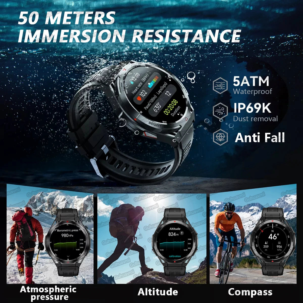 New For Huawei GPS SmartWatch Men 466*466 AMOLED HD 150+Sport Mode Compass BT Call Health Monitor IP69 Waterproof Swimming Watch