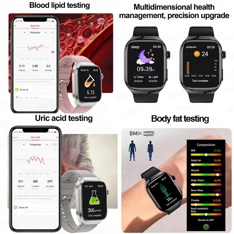 2025 AI Laser Diagnosis Health Smart Watches Men ECG+PPG Blood lipids Uric acid Heart Rate BP Sports Call Smartwatch For Xiaomi