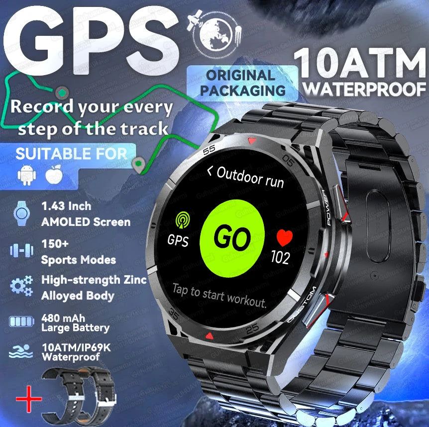 New For Huawei GPS SmartWatch Men 466*466 AMOLED HD 150+Sport Mode Compass BT Call Health Monitor IP69 Waterproof Swimming Watch