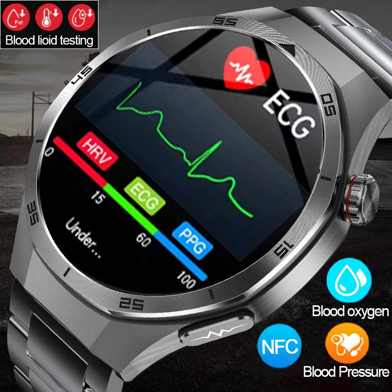 Professional Level NFC SmartWatch Blood Pressure Blood Lipid Uric Acid ECG+PPG Body Temperature Bluetooth Call Health Smartwatch