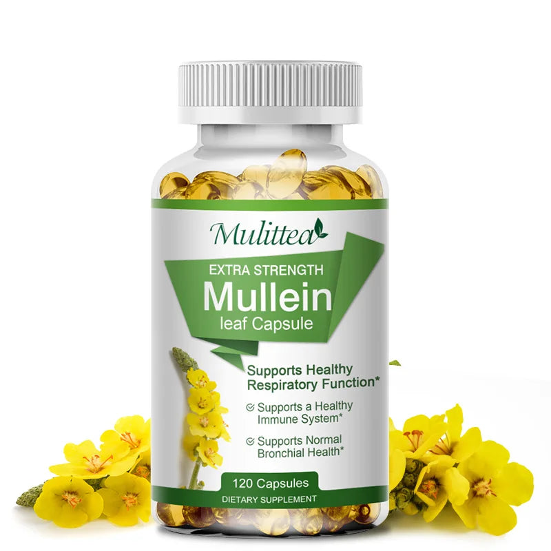 Mulittea Natural Mullein Leaf Capsules Herbal Supplement for Lung Cleanse Helps Healthy Respiratory Function & Mucous Membranes
