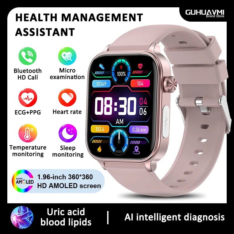 2025 New For Xiaomi Blood lipids Uric Acid testing Smart Watch Men ECG+PPG Blood Pressure SP02 Bluetooth Call Health smartwatch