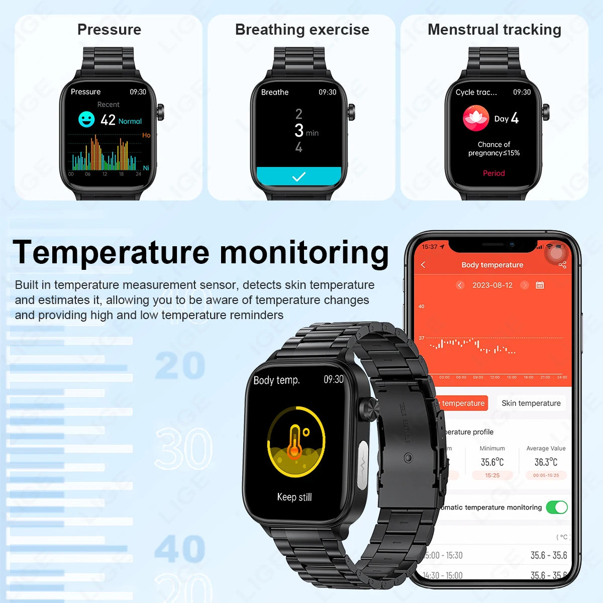 LIGE 2025 New AI Healthy Diagnosis Blood Lipid Uric Acid Blood Pressure Smart Watch Men ECG+PPG Bluetooth Call Health Smartwatch