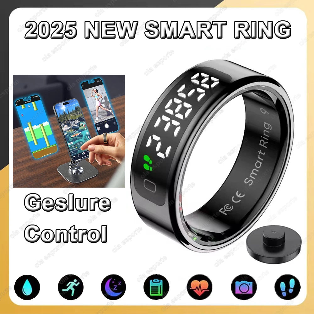 LED Display Screen Smart Ring For Xiaomi Heart Rate Blood Oxygen Monitor Smartring Men Women Waterproof Multi Sports Modes Ring