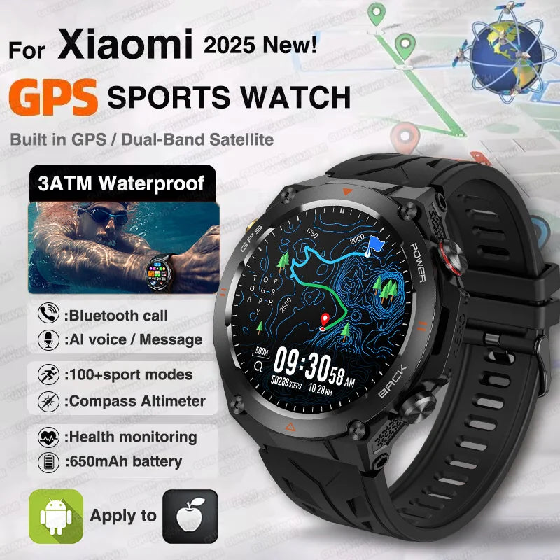 2025 New For Xiaomi GPS Sports Smart Watch Men Waterproof Fitness Trackr Bluetooth call 650Mah Battery Smartwatch Woman Bracelet