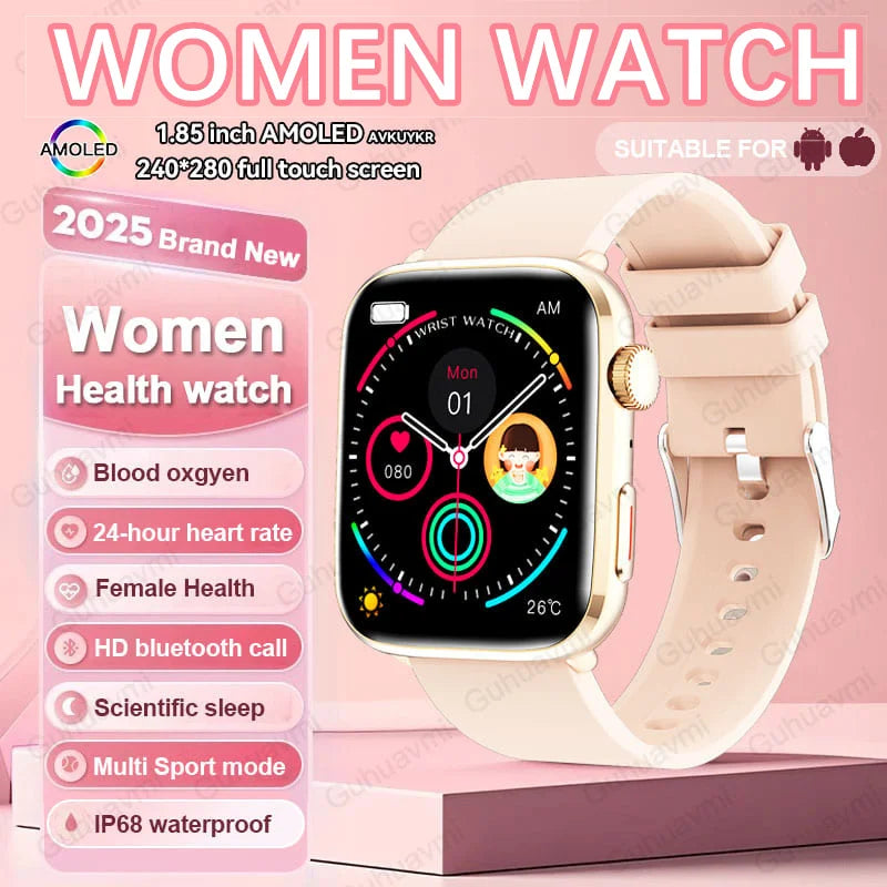 2025 New NFC Smat Watch Women 1.85-inch Blood Pressure Heart Rate Bluetooth Call Female Health Smarwatches Ladies For HUAWEI IOS