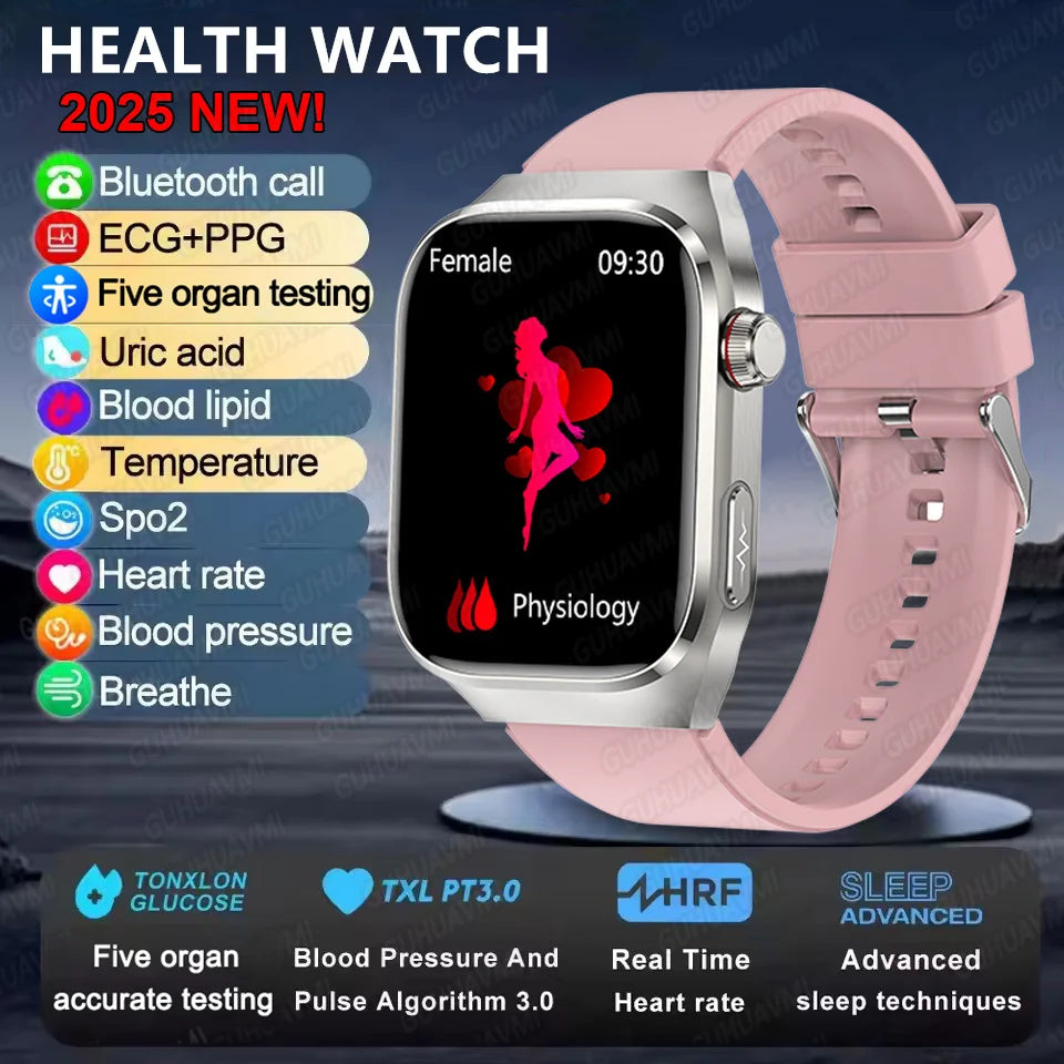 2025 New ECG+PPG Accurate Measure Heart Rate Smart Watch Men Blood Pressure Lipids Uric Acid Bluetooth Call Health Smartwatches