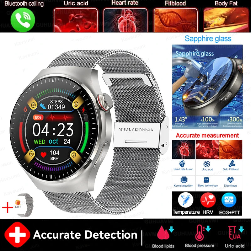 2025 New For HUAWEI Nursing Grade Blood Lipid Uric Acid Health Smart Watch Men ECG+PPG Blood pressure Bluetooth Call Smartwatchs