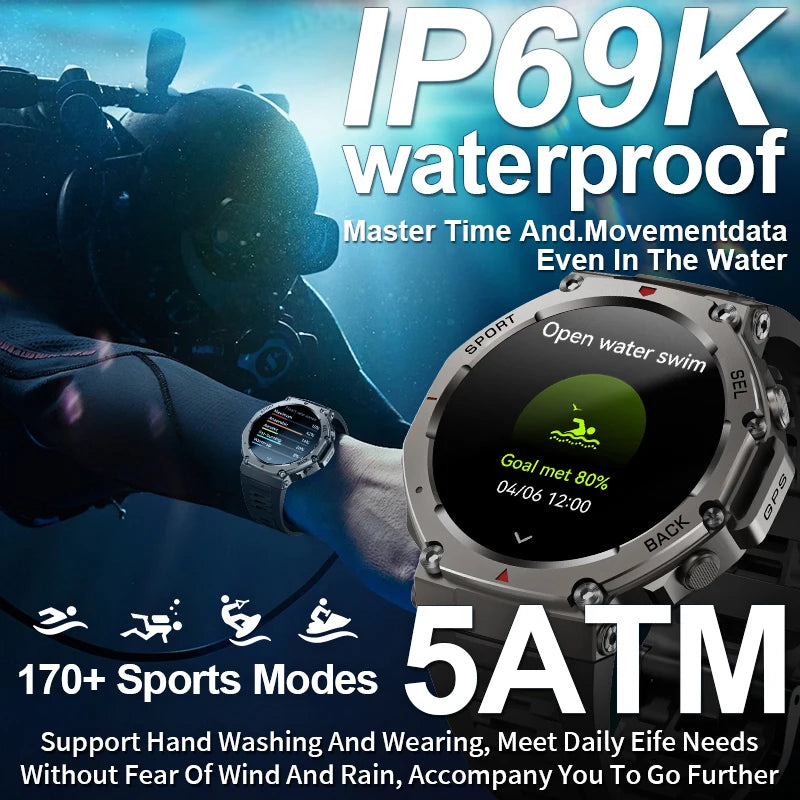 2025 GPS Smart Watch Men 5ATM IP69K Waterproof Built-in Dual-band GNSS Compass Altimeter Barometric Military Sport Smartwatch
