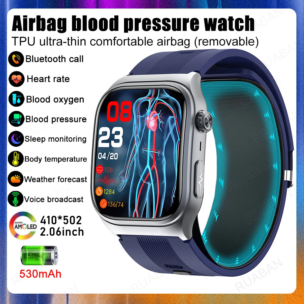 2025 Airbag Smart Watch Nursing grade Bluetooth call air Pump ECG True Accurately Blood Pressure Uric Acid Blood Lipid watch men