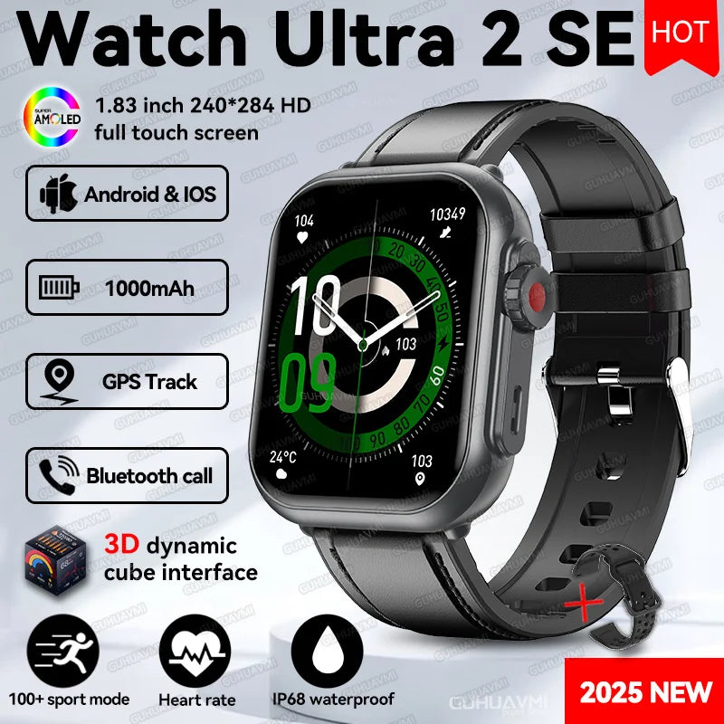 2025 New Watch Ultra 2 SE Men Women 1000mAh Battery HD AMOLED Screen IP68 Waterproof Bluetooth Call For Xiaomi Sport Smart Watch