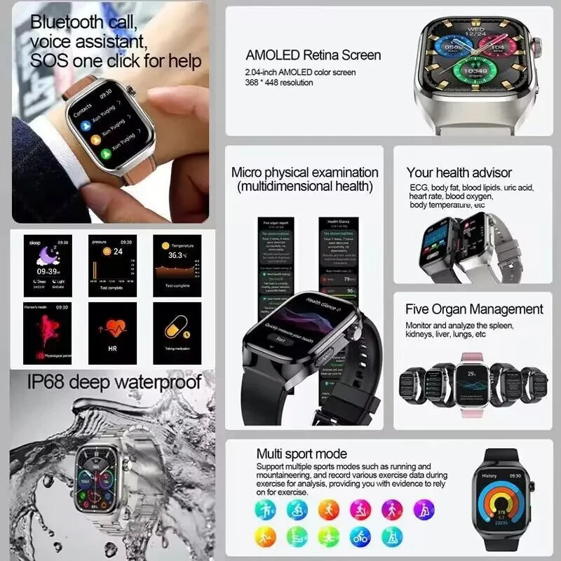 2025 AI Laser Diagnosis Health Smart Watches Men ECG+PPG Blood lipids Uric acid Heart Rate BP Sports Call Smartwatch For Xiaomi