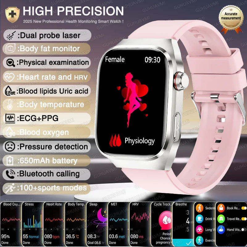 2025 AI Laser Diagnosis Health Smart Watches Men ECG+PPG Blood lipids Uric acid Heart Rate BP Sports Call Smartwatch For Xiaomi