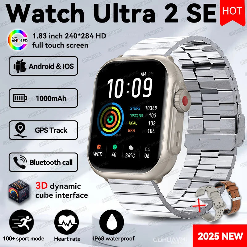 2025 New Watch Ultra 2 SE Men Women 1000mAh Battery HD AMOLED Screen IP68 Waterproof Bluetooth Call For Xiaomi Sport Smart Watch