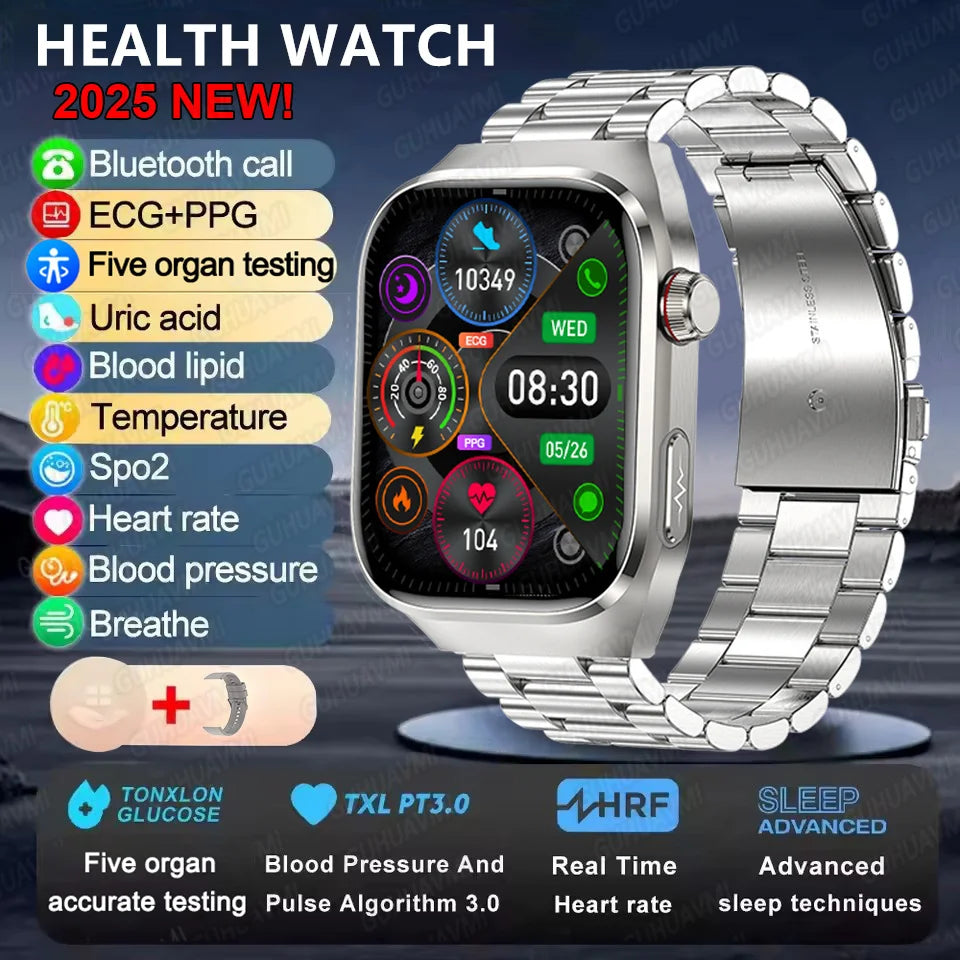 2025New Accurate Blood Fat Uric Acid Smart Watch Men Micro Physical Examination Five Organ HealthClock Bluetooth Call Smartwatch