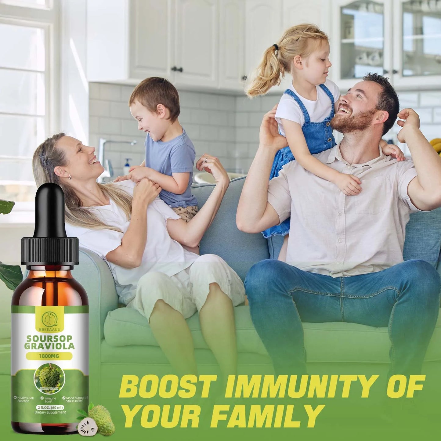 BBEEAAUU 60ml Natural Soursop Graviola Extract Drops Support Immunity and Kidney Health, Detox and Antioxidation Gluten-Free