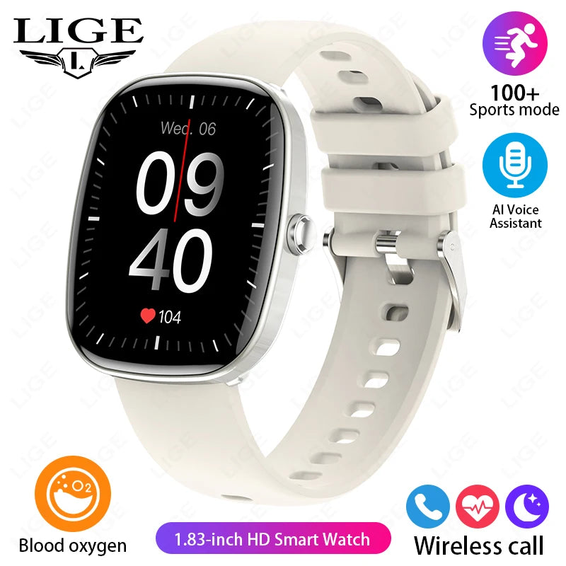 LIGE 1.83 inch HD Screen Smart Watch Men Waterproof Bluetooth Call Health Monitoring Sport Fitness Wine Barrels Shape Smartwatch