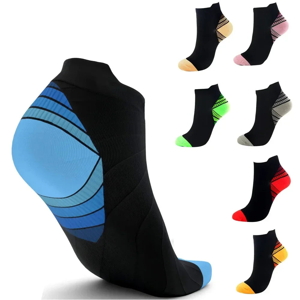 GOMOREON 1Pair Ankle Compression Sock for Men and Women, Low Cut Compression Running Sock with Ankle Support