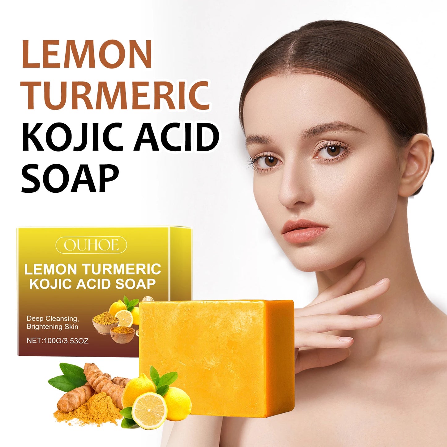 Lemon Turmeric Kojic Acid Soap Clean Facial Skin Improve Texture and Keep Skin Clean Dark Spot Remover Moist Bathing Facial Soap
