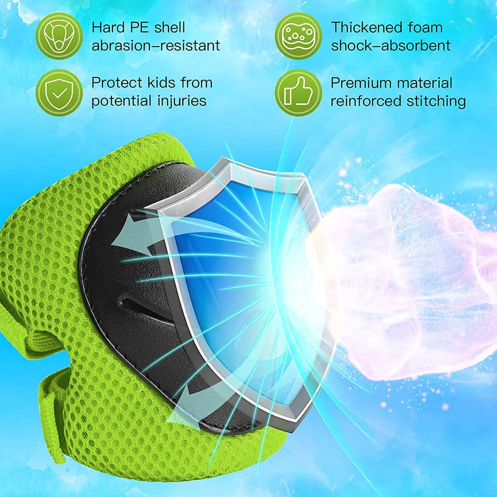 Knee and Elbow Pads Wrist Guards 3 in 1 Kids Protective Gear Set for BMX Inline Roller Skating Bike Rollerblading Riding Sports