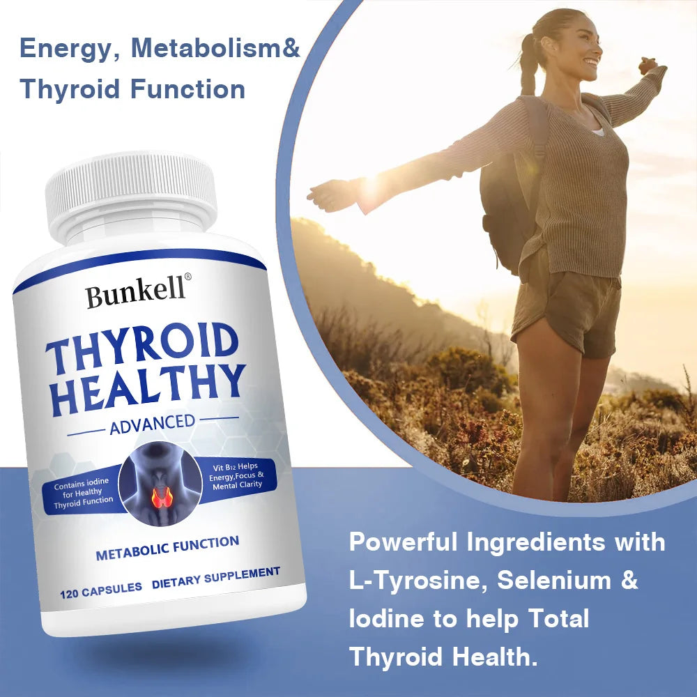 Bunkell Thyroid Support Capsules - Helps with Energy, Focus & Clarity, Boosts Metabolism, Energy Levels & Thyroid Health