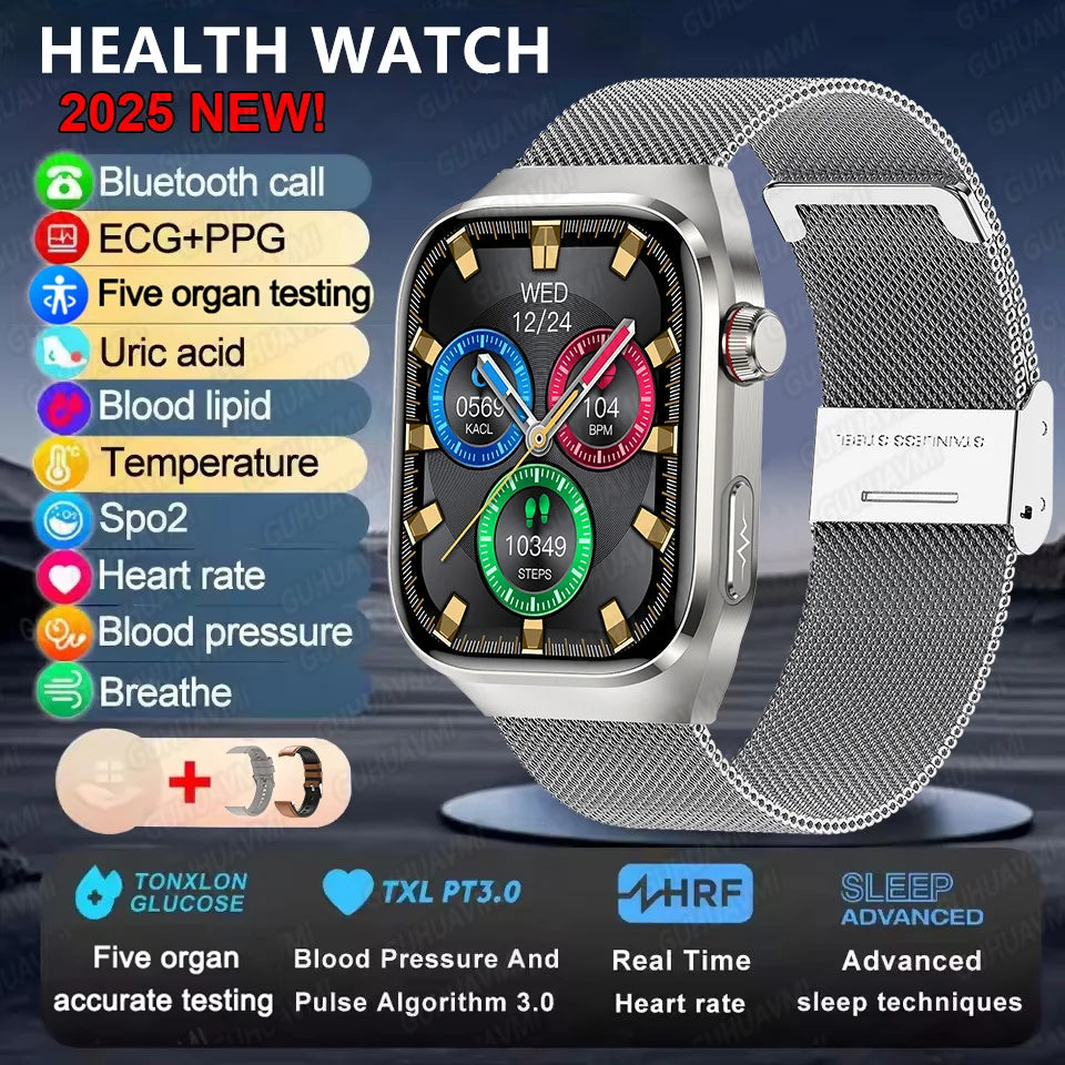 2025New Accurate Blood Fat Uric Acid Smart Watch Men Micro Physical Examination Five Organ HealthClock Bluetooth Call Smartwatch