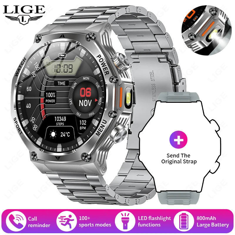 LIGE New Men Smart Watch Bluetooth Calling 800mAh Large Battery Heart Rate Blood Oxygen Health Smartwatch 2025 For Android IOS