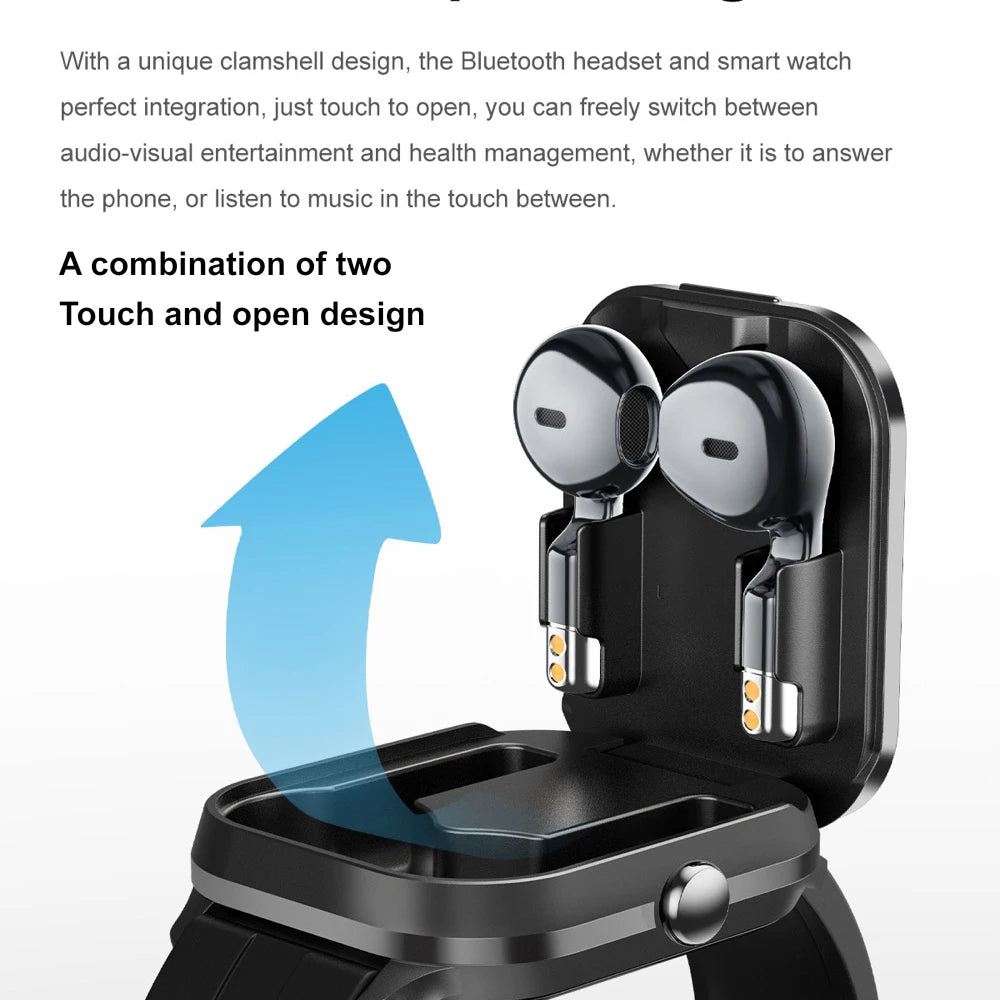 2024 New Headphone NFC Smartwatch 2 In 1 TWS Headset Blue Tooth Call Smart Watch Sports Waterpoof Heart Rate Music Weather