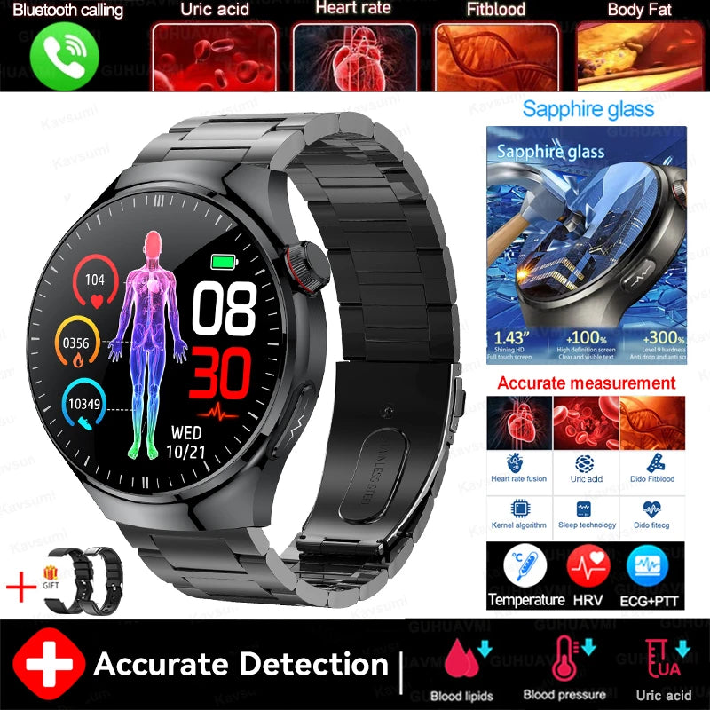 2025 New For HUAWEI Nursing Grade Blood Lipid Uric Acid Health Smart Watch Men ECG+PPG Blood pressure Bluetooth Call Smartwatchs