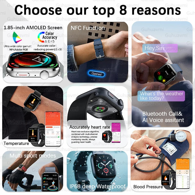 2025 New NFC Smat Watch Women 1.85-inch Blood Pressure Heart Rate Bluetooth Call Female Health Smarwatches Ladies For HUAWEI IOS