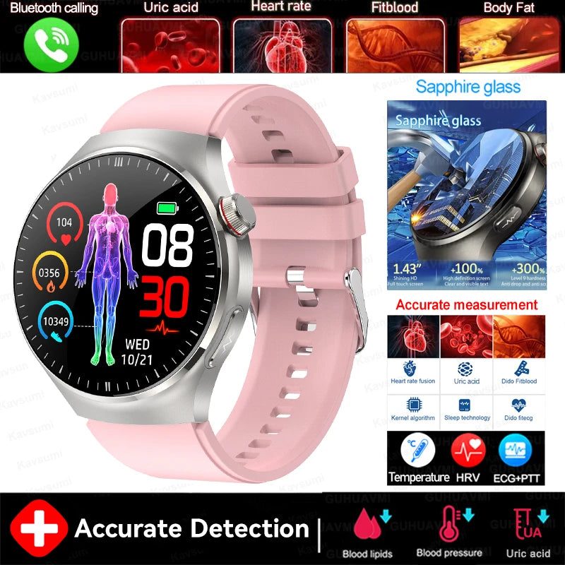 2025 New For HUAWEI Nursing Grade Blood Lipid Uric Acid Health Smart Watch Men ECG+PPG Blood pressure Bluetooth Call Smartwatchs