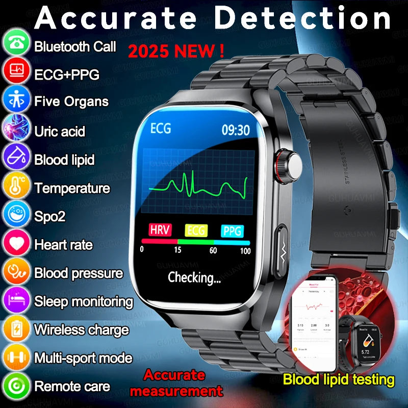 2025 New For Xiaomi Five organ examination Smart Watch Men ECG+PPG Uric Acid Blood Fat Bluetooth Call Sports Health Smartwatches
