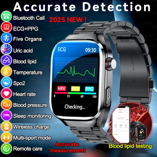 2025 New For Xiaomi Five organ examination Smart Watch Men ECG+PPG Uric Acid Blood Fat Bluetooth Call Sports Health Smartwatches