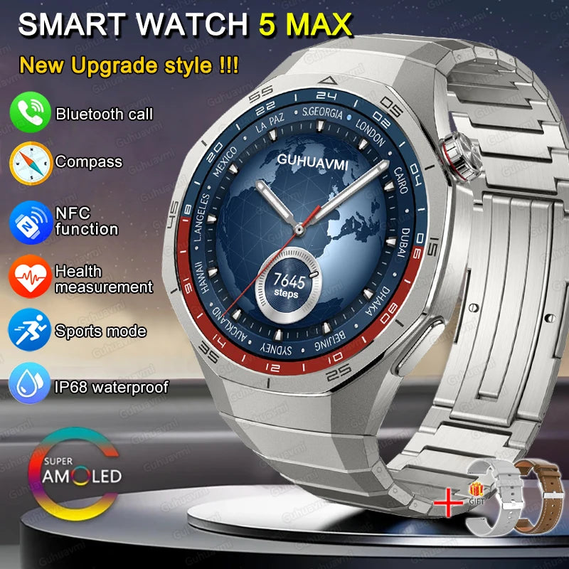 New GT 5 PLUS Smart Watch Men Women  AMOLED HD Screen SmartWatch Heart rate Blood oxygen Music Sport GPS tracker NFC Smartwatch