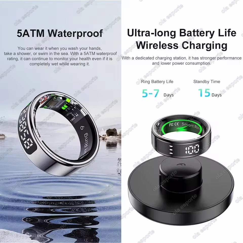 LED Display Screen Smart Ring For Xiaomi Heart Rate Blood Oxygen Monitor Smartring Men Women Waterproof Multi Sports Modes Ring