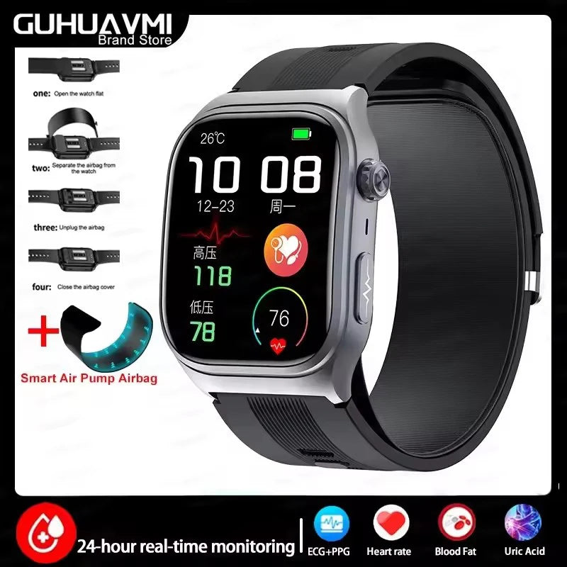 2025New Sapphire Glass Air Pump Airbag Test Three High Smart Watches Men ECG Heart Rate Blood Pressure Health Tracker Smartwatch