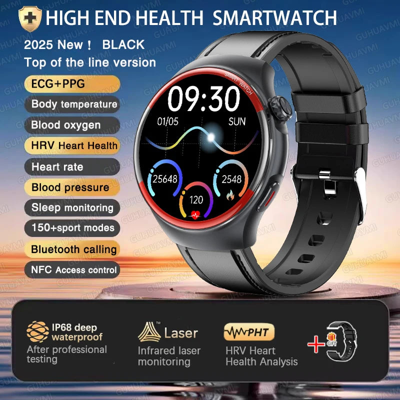 2025 New High-end Laser Detection Smart Watch Men ECG+PPG Precise Blood Pressure Heart Rate BT Call NFC For HUAWEI Health Watche