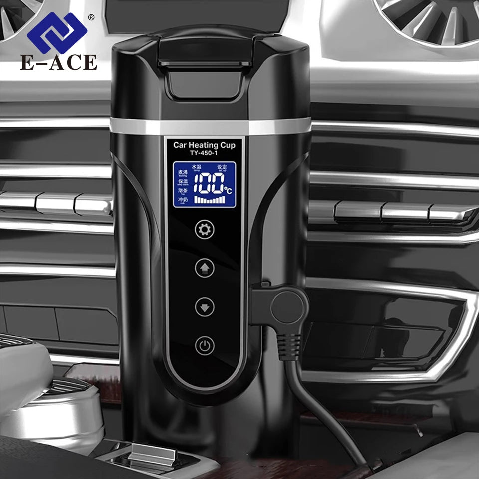 Car Heating Cup Smart Touch LCD Display Stainless Steel Electric Kettle Portable 12v/24v Thermos Bottle