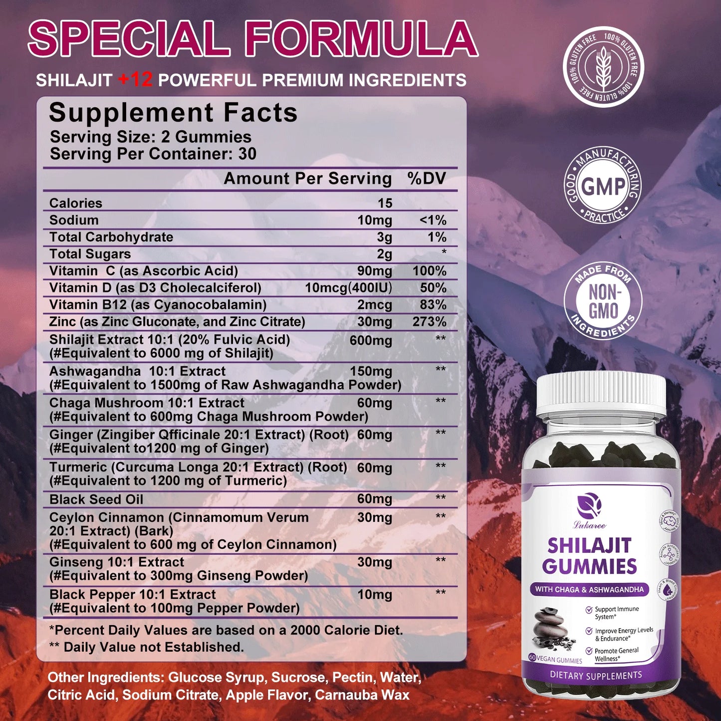 100% Himalaya Pure Shilajit Gummies 13 in 1 Original Mineral Health Supplement Non-GMO Brain Memory Cognitive Energy Health