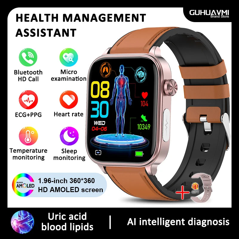 2025 New For Xiaomi Blood lipids Uric Acid testing Smart Watch Men ECG+PPG Blood Pressure SP02 Bluetooth Call Health smartwatch