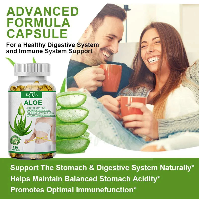 Aloe Vera Extract Capsules - Maximum Strength Detox, Supports Cleansing, Acidity Balancing & Immune Support 120 Capsules