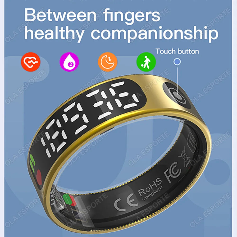 2025 Smart Ring Men Women LED Display Screen Bluetooth Heart Rate Blood Oxygen Monitoring Multi Sports Mode IP68 5ATM Waterproof