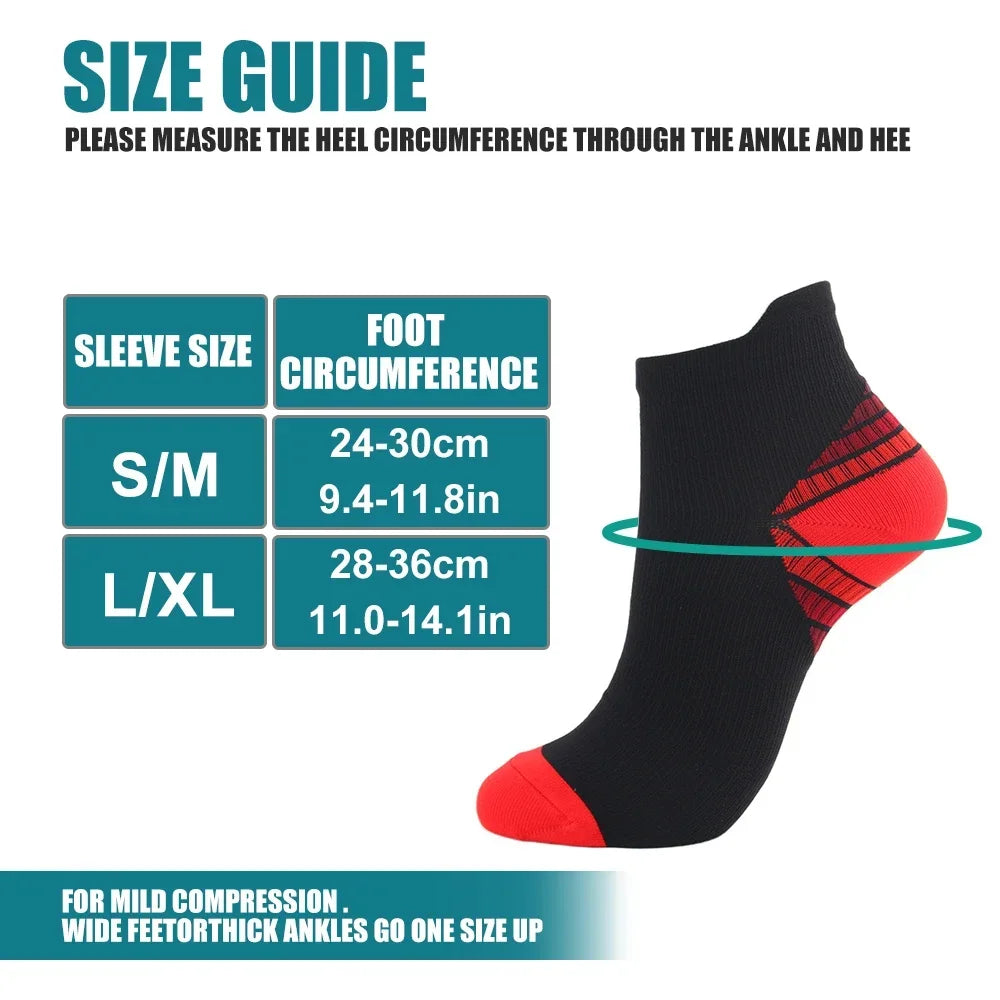 GOMOREON 1Pair Ankle Compression Sock for Men and Women, Low Cut Compression Running Sock with Ankle Support