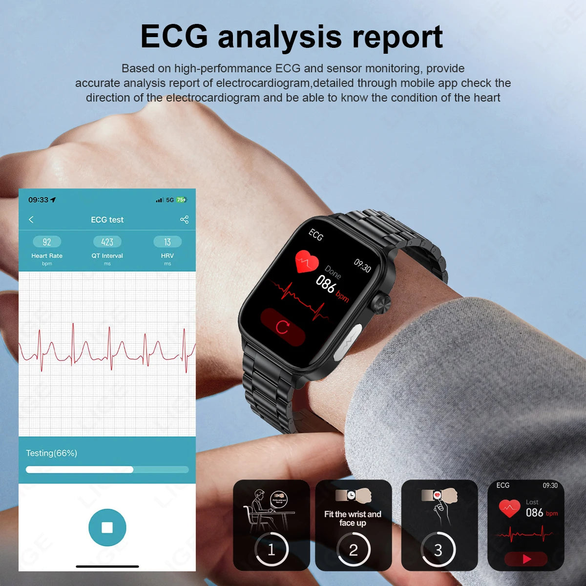 LIGE 2025 New AI Healthy Diagnosis Blood Lipid Uric Acid Blood Pressure Smart Watch Men ECG+PPG Bluetooth Call Health Smartwatch