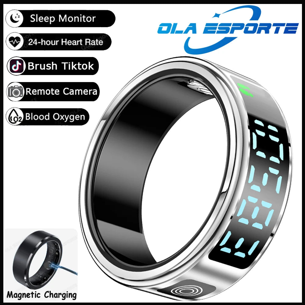 Smart Ring For Men Women LED Display Screen Heart Rate Blood Oxygen Monitoring Multi Sport Modes IP68 & 5ATM Waterproof Pk SR08